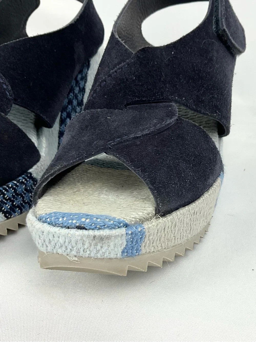 Pedro Garcia Navy Suede Wedge Sandals Fenen Espadrille Platform Sz 37.5